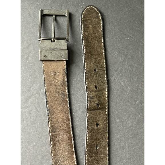 Mens Genuine Leather Belt Brown 40” Western Casual Workwear Rodeo Distressed - Picture 3 of 5